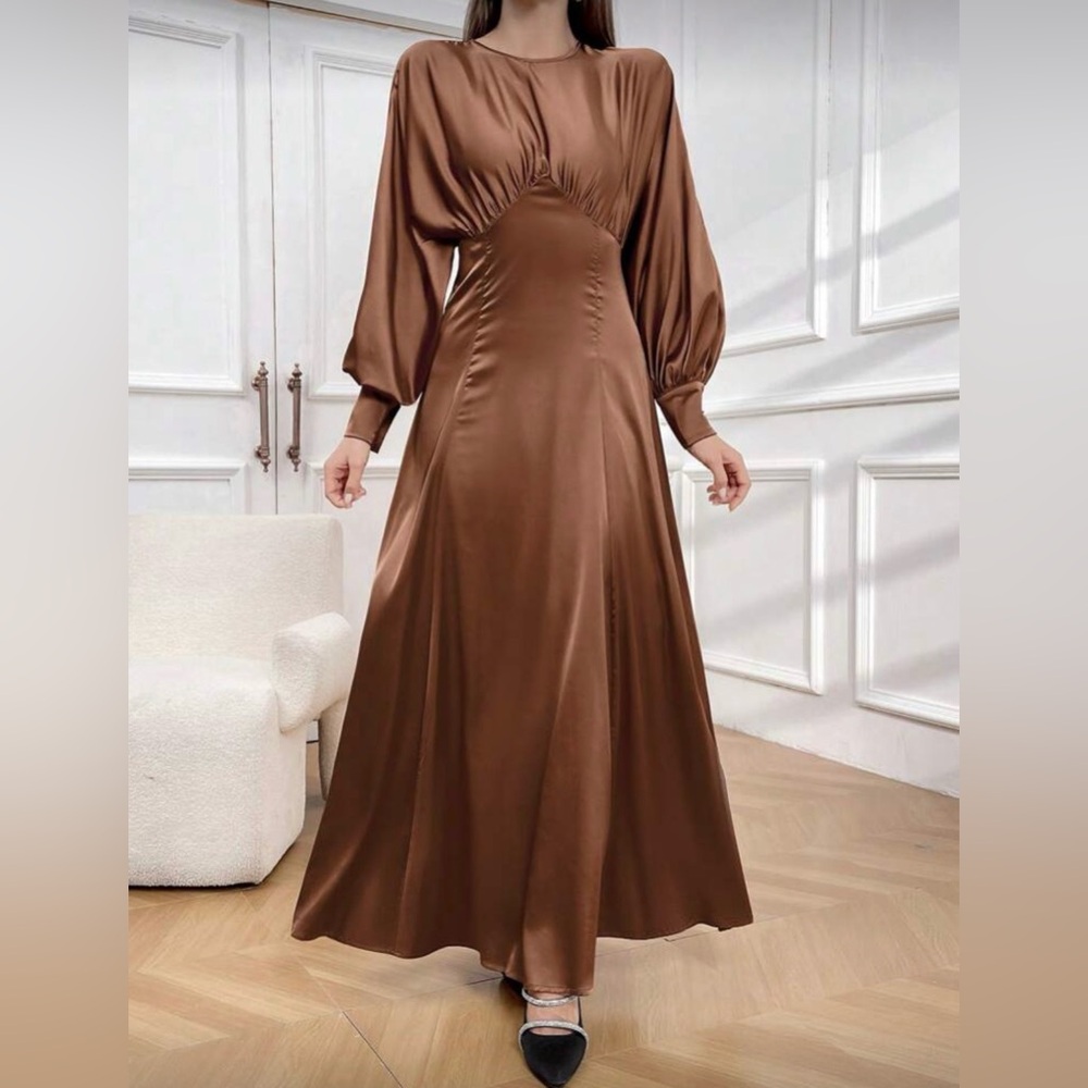 Elegant Satin Maxi Dress in Brown